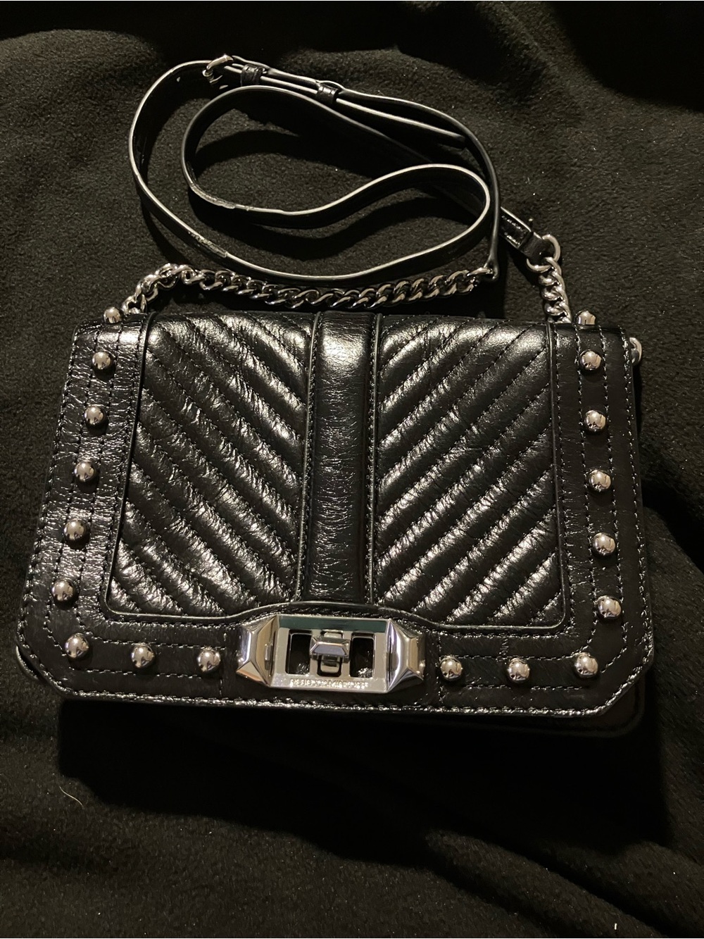 Rebecca Minkoff Black Quilted Leather Studded Love Crossbody Bag